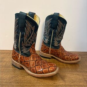 Boys HP Boots size 12 HORSE POWER SEAS THE DAY FISH PRINT BOOTS SQUARE TOE